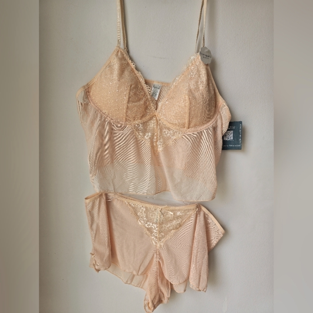 Wild Dream Nude Blush Beige Lace Trimmed Lingerie Set Size L